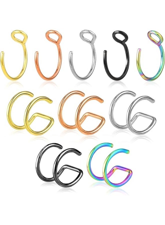 Ucanbe 10PCS Double Hoop Nose Rings | Clip-On Fake Nose Ring & Fake Lip Piercing | Non-Piercing Unisex Jewelry - Image 1
